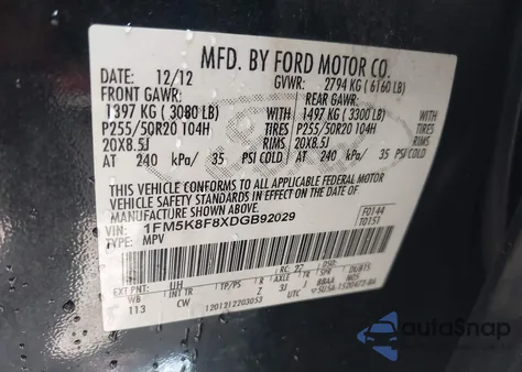2013 Ford Explorer Limited from USA, damaged, VIN 1FM5K8F8XDGB92029